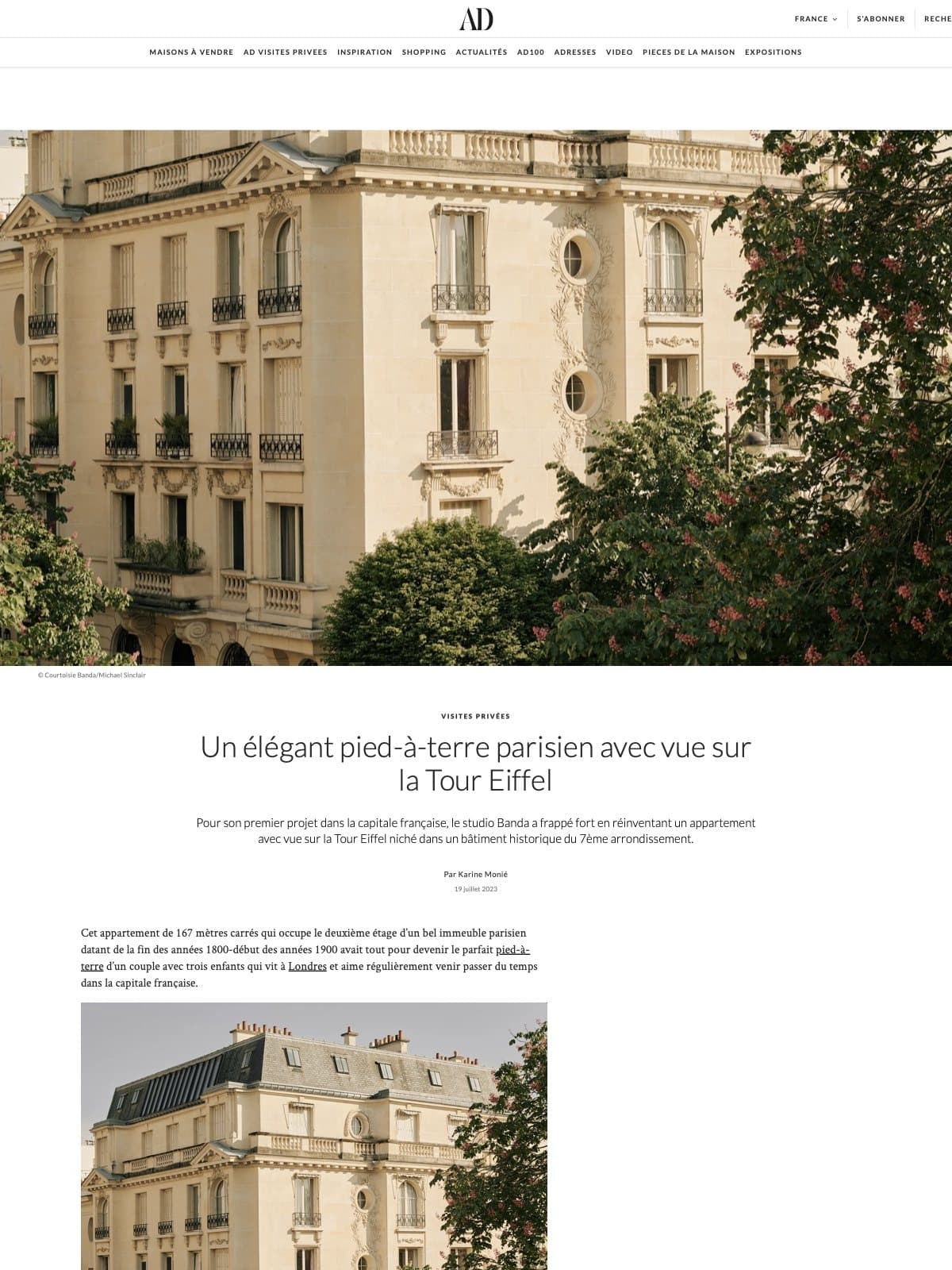 AD, 2023 — Un élégant pied-à-terre parisien avec vue sur la Tour Eiffel